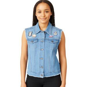 Santa Small Fe Fray Hem Decal Denim Vest NEW WITH TAGS